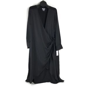NEW DKNY Faux Wrap Maxi Dress Women's Plus Size 20W Black Unlined Formal Career